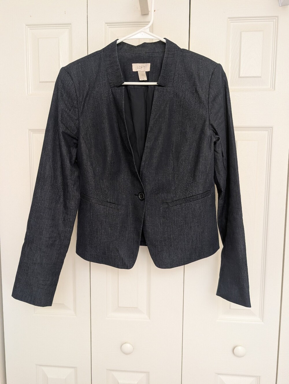 LOFT Dark Denim-Look Single-Button Tailored Blazer Jacket